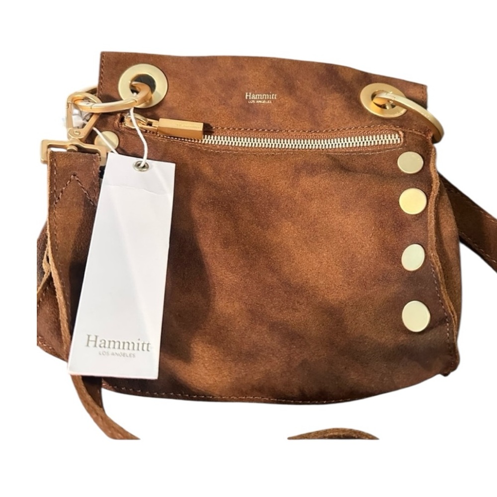 Hammitt Small Tony Brown Suede Crossbody Bag with Brushed Gold Accents - Picture 3 of 4